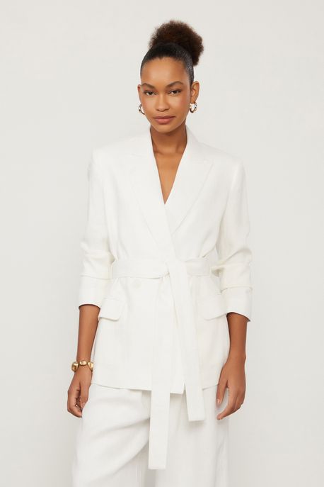 Blazer De Linho Oversized Off White Off White - 42