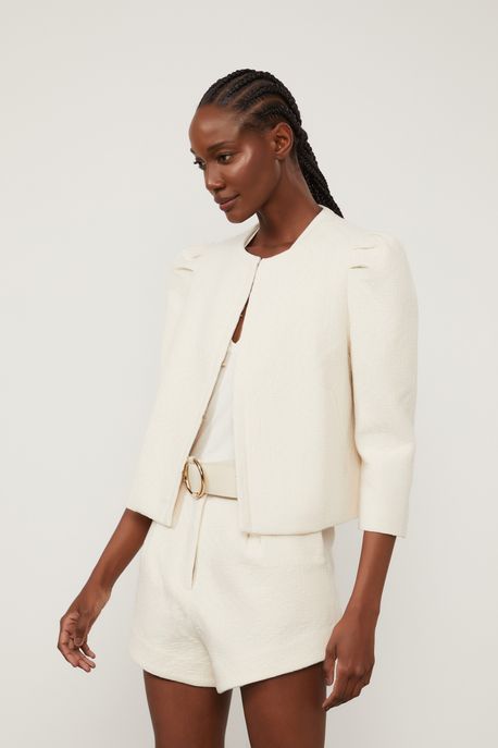 Casaqueto De Jacquard Off White Com Pregas Ombro Off White - 38