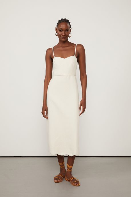 Vestido Jacquard De Algodão Midi Off White Off White - 36