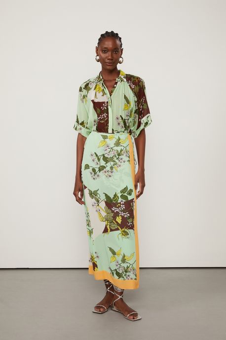 Saia De Georgette Pesado Midi Pareô Estampada Est Floral Garden Rum e Vivo m - 34