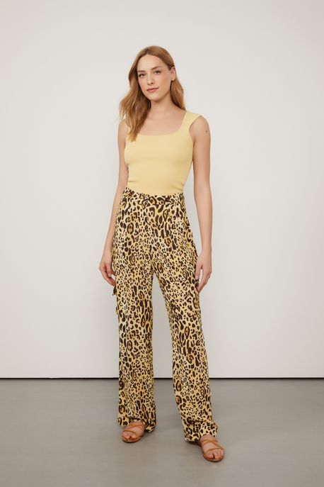 Calca Reta Com Bolso Cargo Lateral Est Onca Aquarela Forte Color p - 36