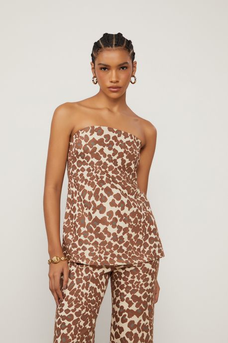 Top Sem Mangas Est Onca Jacquard Bege - 38