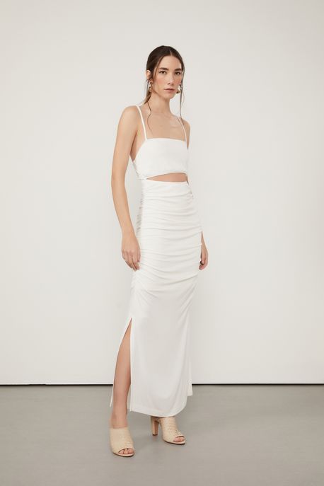 Vestido Midi Off White Com Recorte Off White - G