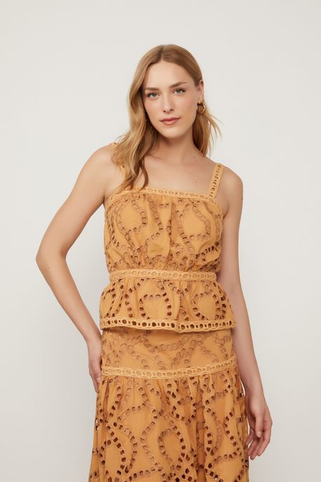Blusa De Algodão Correntes Marrom Nozes Marrom Nozes - 40