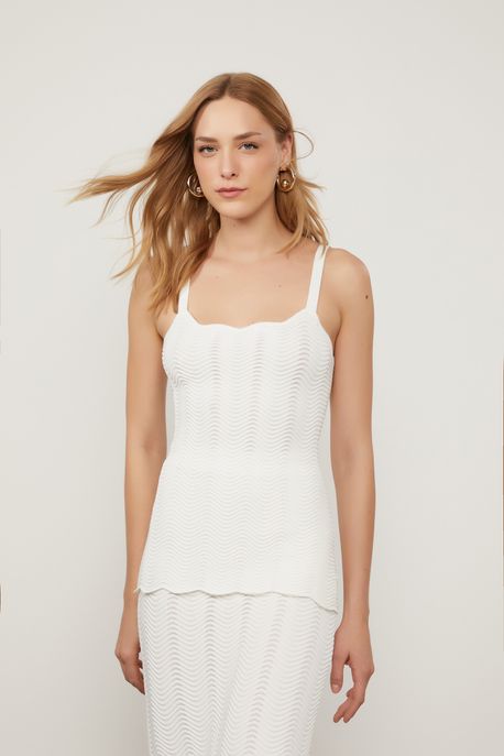 Regata De Tricot Off White Com Ondas Caneladas Off White - G
