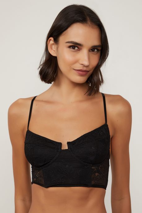 Corset De Renda Básico Preto - P