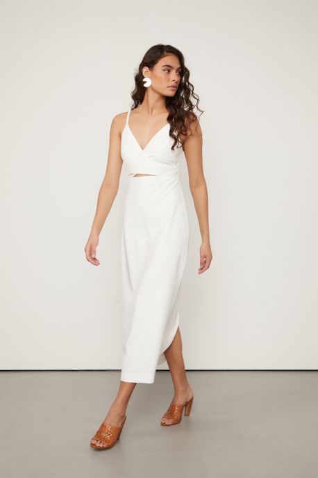 Vestido Midi De Alça Decote Cruzado Off White Off White - 34