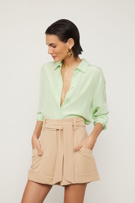 Short De Malha Bege Com Bolso Cargo Bege Gergelim - PP