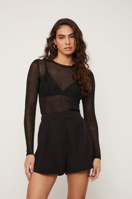 Short Detalhe Pregas Preto Preto - 36
