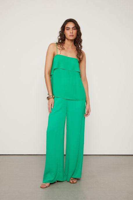 Calça De Georgette Pantalona Verde Com Detalhe a Fio Verde Folha - 38