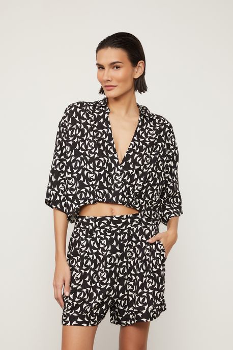 Camisa Cropped Polo Ampla Decote v Estampada Est Geo Caminho - 44