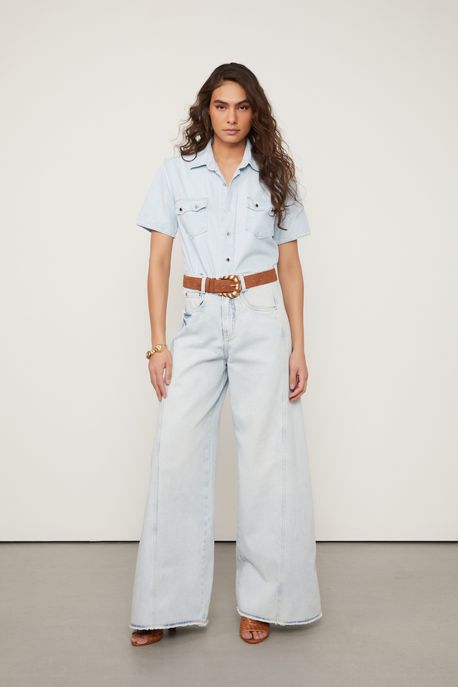 Camisa Jeans Basic Manga Curta Jeans Medio - PP