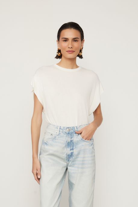 T-Shirt De Malha Com Manga Curta Off White - P