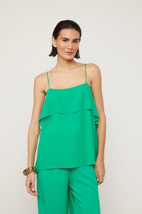 Blusa De Georgette Verde Com Decote De Babado Verde Folha - 44