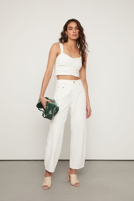 Cropped De Malha Com Franzido Central Off White - G