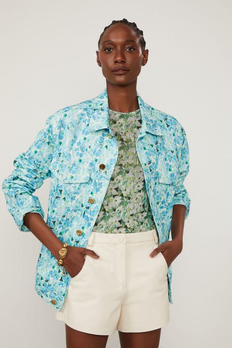 Jaqueta Over De Sarja Floral Est Floral Cura Aquarius m - M