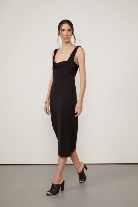 Vestido Tricot Com Top Preto - M