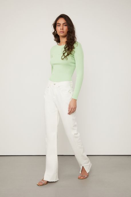 Calça De Sarja Lateral Deslocada Bege Whitecap - 36