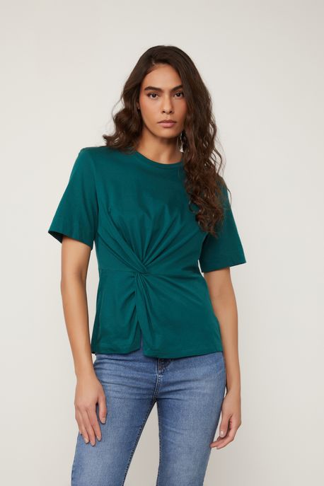 T-Shirt De Malha Verde Com Detalhe Entrelaço Verde Encanto - PP