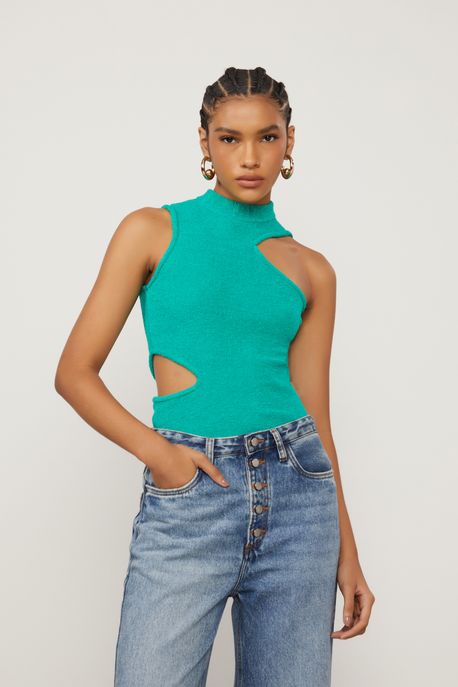 Blusa Vazada De Tricot Verde Simply Verde Simply - G