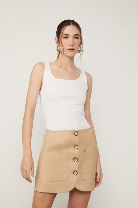 Regata De Malha Rib Com Decote u Off White - M