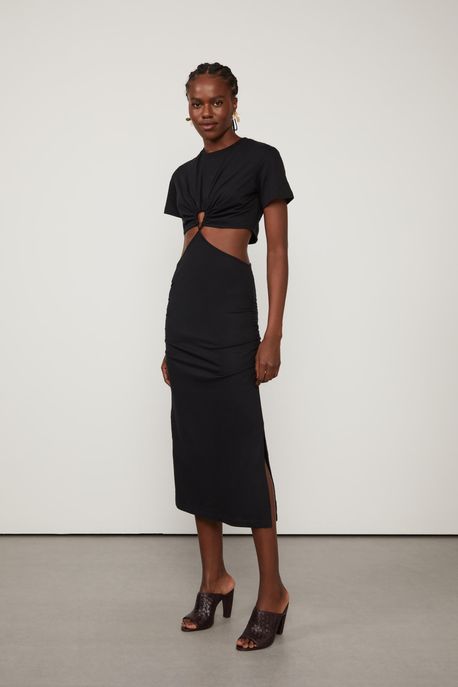 Vestido Camiseta Recorte Lateral Preto - M
