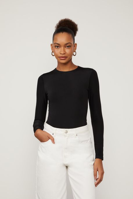 Body Manga Longa Preto - P