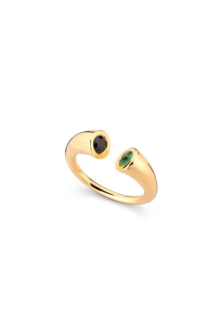 Anel Tubular Gold Oa C/Esmeralda/Qtzo Negro - 17
