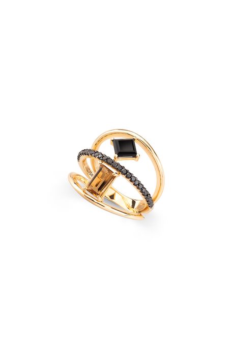 Anel Brisa Color Oa/ Qtzo/Diam. Black - 17