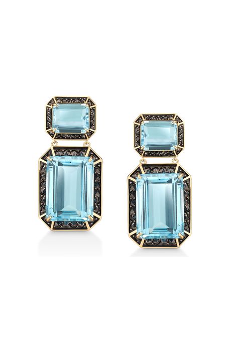 Brinco Glam Ouro Amarelo Com Topazio Azul Sky / Diamante Black - U