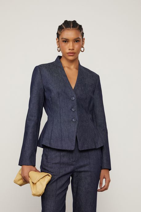 Blazer Acinturado Em Jeans Jeans - 36