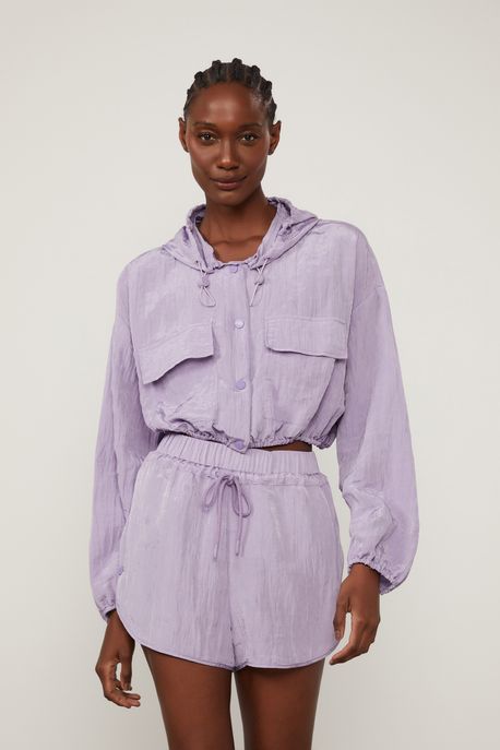 Jaqueta Cropped Com Capuz Roxo Fada - M