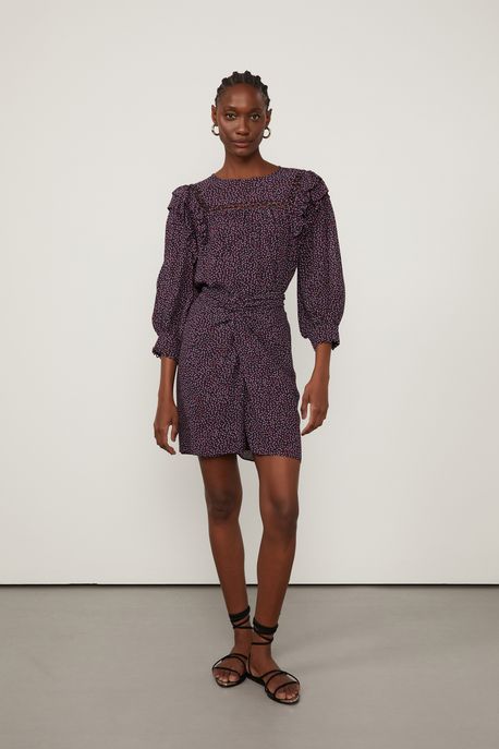 Saia De Georgette Curta Cós Troção Estampada Est Pois Grafico Color - 40