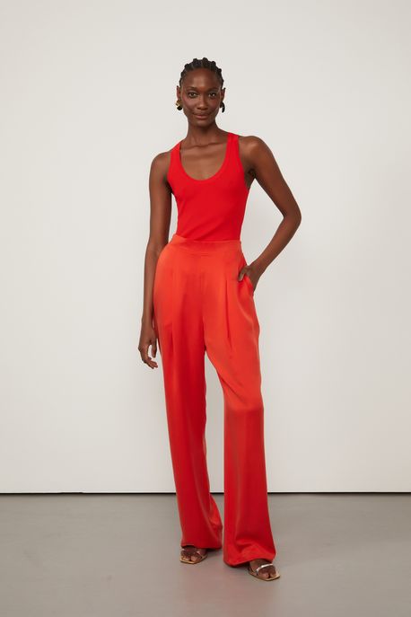 Calça Reta De Seda Vermelho Fiery Vermelho Fiery - 42