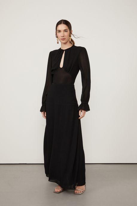 Saia Longa De Crepe Preto - 38