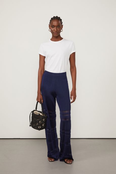 Calca De Tricot Azul Marinho Com Recorte Marinho - G