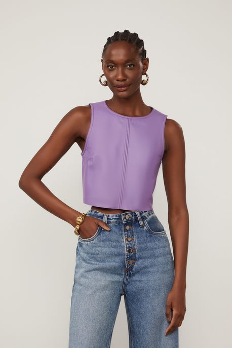 Top Cropped De Couro Básico Roxo Mirtilo - 38