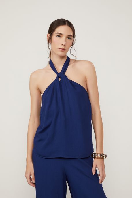 Blusa Frente Unica Crepe Azul Print - 40