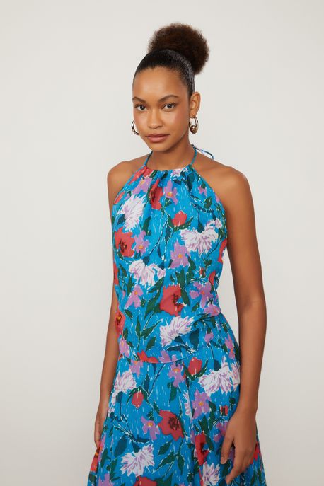 Top De Georgette Pesado Frente Única Com Faixa Est Floral Sketch Color - 42