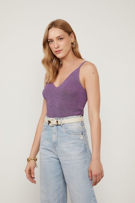 Regata De Tricot Roxo Com Lurex Long Roxo Mirtilo - GG