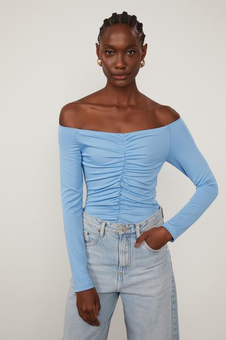 Body De Jersey Azul Com Manga Longa Azul Blue - PP