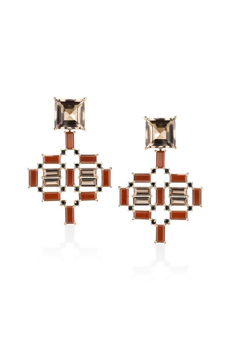 Brinco Vitral Barcelona Oa C/ Jaspe e Quartzo Fume - U