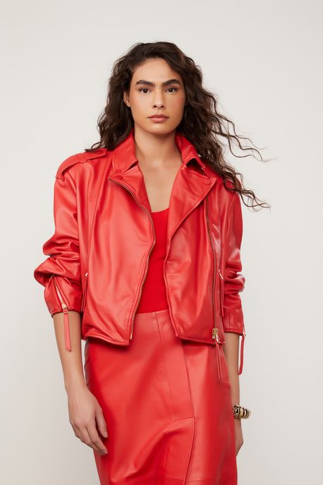 Jaqueta De Couro Oversized Vermelho Fiery Vermelho Fiery - 40