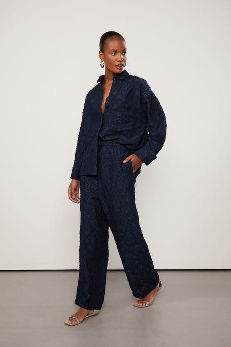 Calca Reta Marinho Com Cinto Marinho - 36