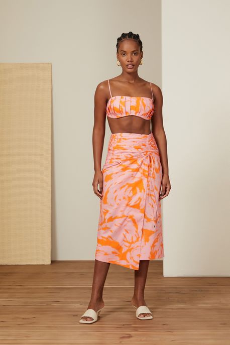 Top De Algodão Com Pregas Est Textura Correnteza Sol e Clarinho - 40