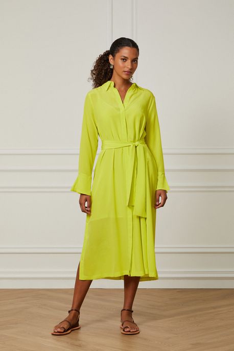 Vestido De Seda Chemise Fenda Verde Prim - 36