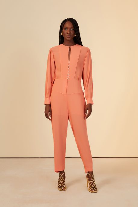 Macacão De Georgette Pesado Pala Com Cinto Laranja Arabesque - 34