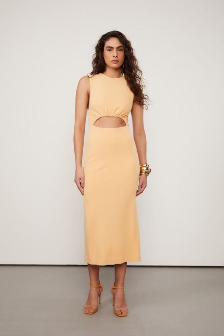 Vestido De Malha Crepe Cut Papaia Laranja Papaya - M