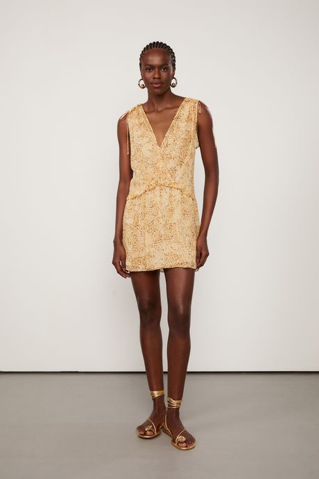 Vestido De Georgette Leve Curto Estampado Decote v Est Onca Leve Flan - 40