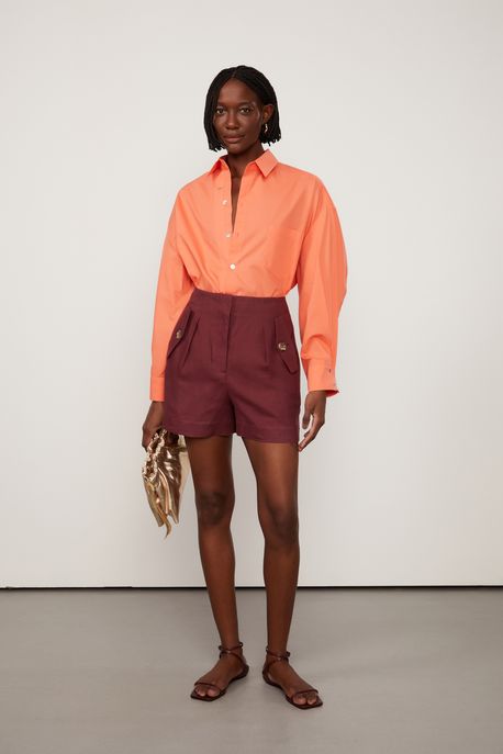 Short De Linho Marrom Bordo ? Marrom Bordo - 38